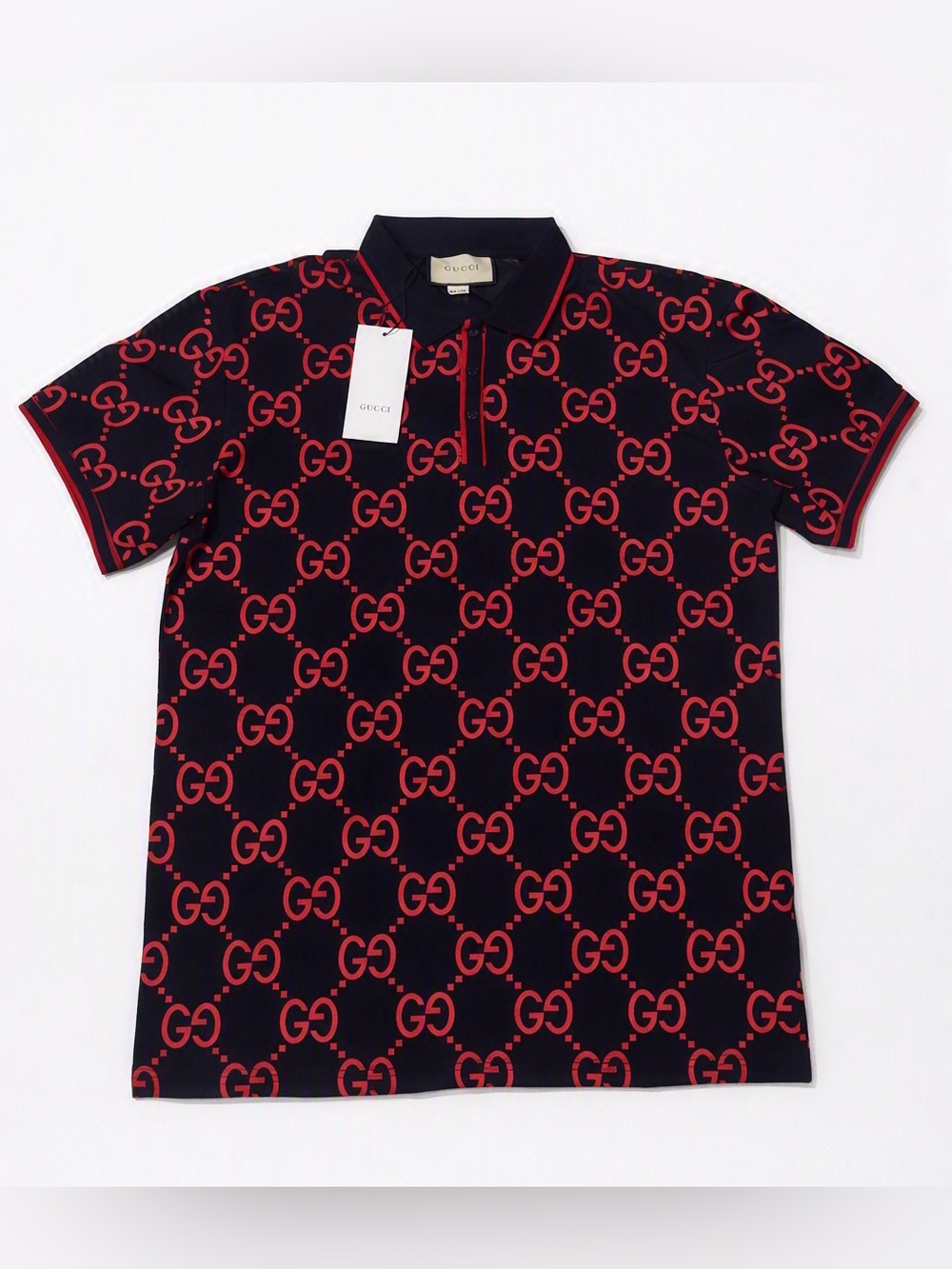 Gucci Black Polo with Red GG Allover Print